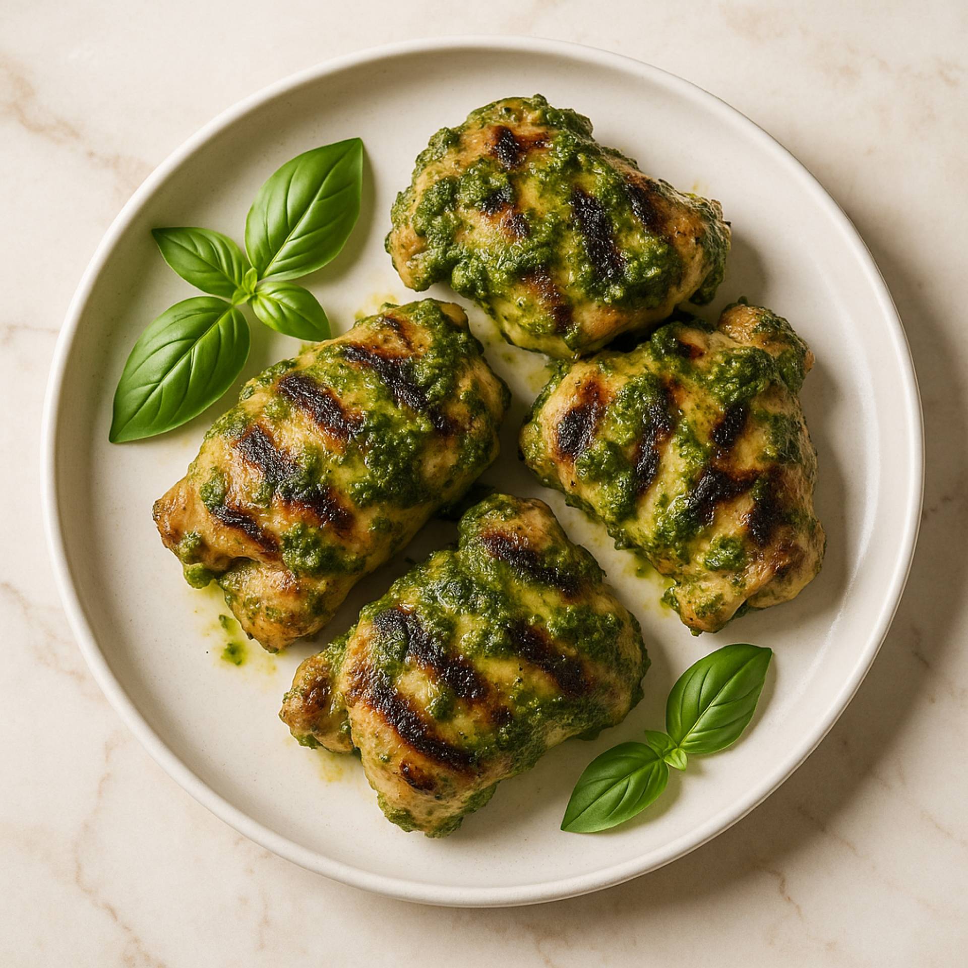 Low Carb Basil Pesto Grilled Chicken Thighs